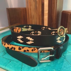 Lucky Brand Black Leather Ladies Belt w/Ivory Leather Detail